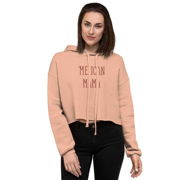 'Merican Mama Cropped Hoodie (Peach) - Image 4
