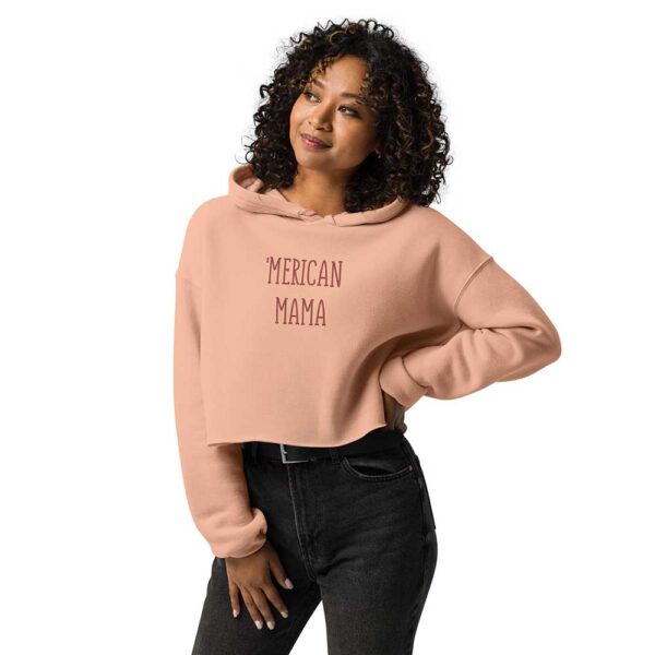 'Merican Mama Cropped Hoodie (Peach) - Image 2