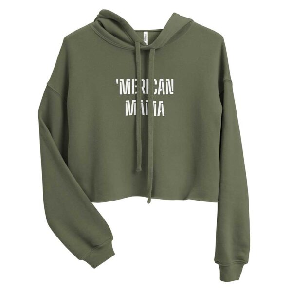 'Merican Mama Cropped Hoodie (Military Green) - Image 12