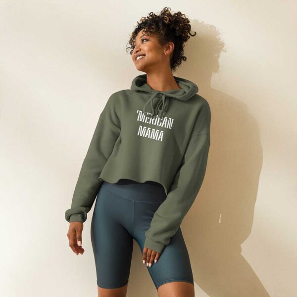 'Merican Mama Cropped Hoodie (Military Green) - Image 14