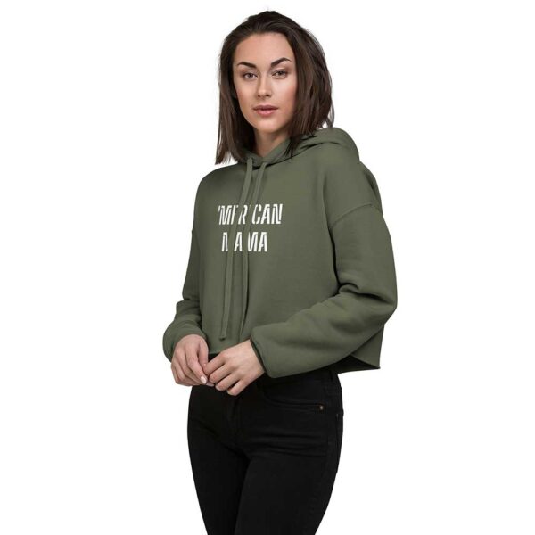 'Merican Mama Cropped Hoodie (Military Green) - Image 3